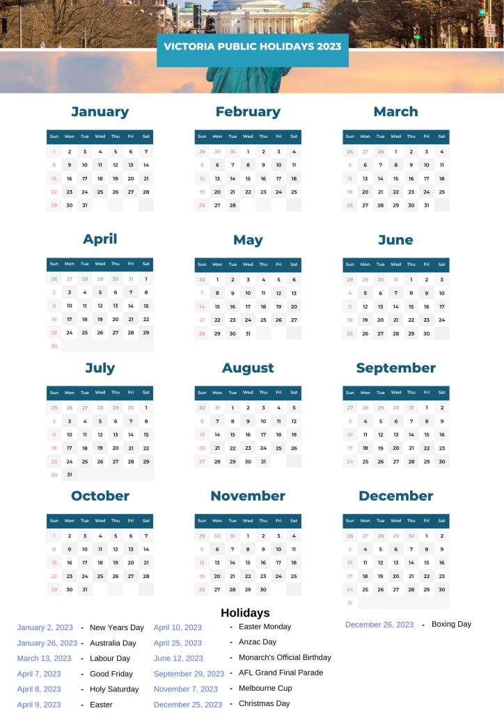 Victoria Public Holidays 2023 With Victoria Printable Calendar